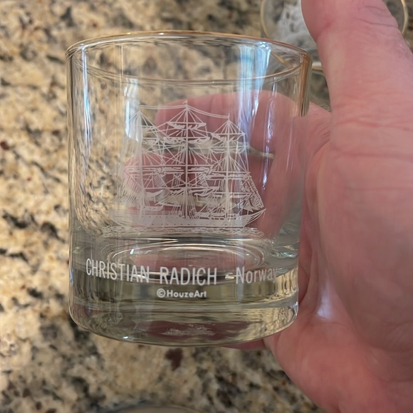 Ship Glass Whiskey Rocks Christian Radich Norway Houze Art - Picture 2 of 3